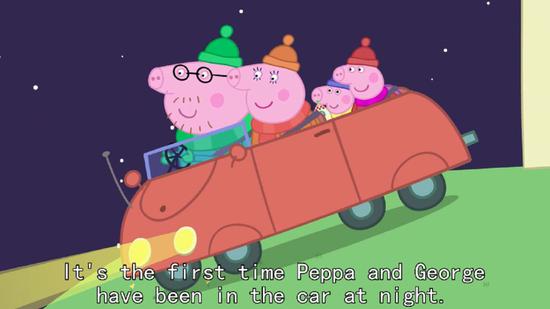 It&apos;s the first time Peppa and George have been in the car at night.